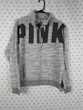 Victorias Secret Pink Marled Quarter Zip Logo Pullover Sweater Shirt SMALL